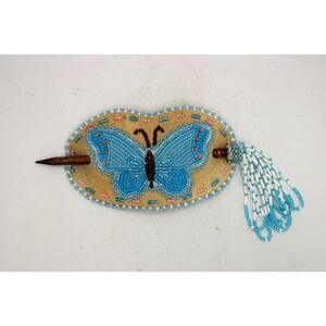 Wind River Reservation Beaded Butterfly on Leather Stick Barrette
